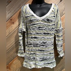 Free People Multicolor Inside Out Stitch V-Neck 3/4 Raglan Sleeve Sweater